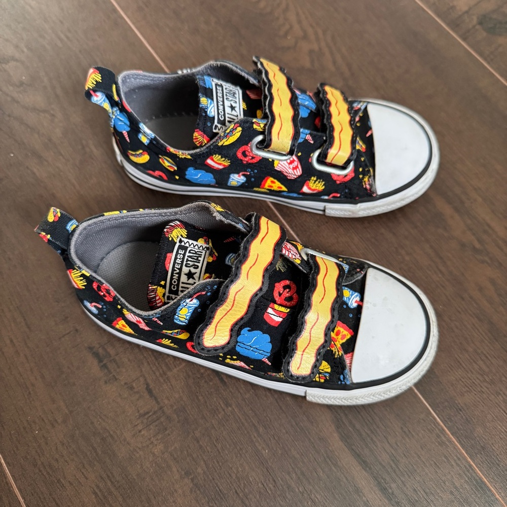 Kids' Black Patterned Shoes with Velcro Straps